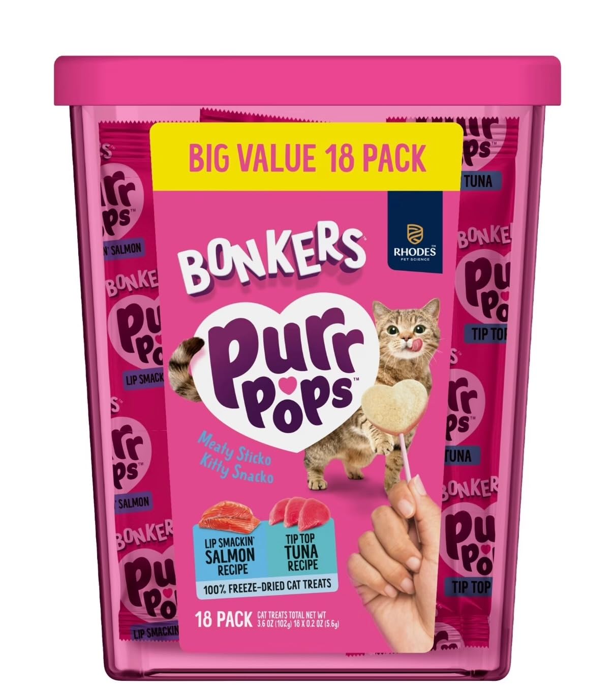 Bonkers Purrpops piruletas sabor salmon, premio sabroso para gatos.