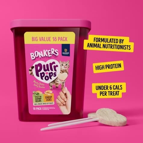 Bonkers Purrpops proceso deshidratado 100% proteína, snack premium para gatos.