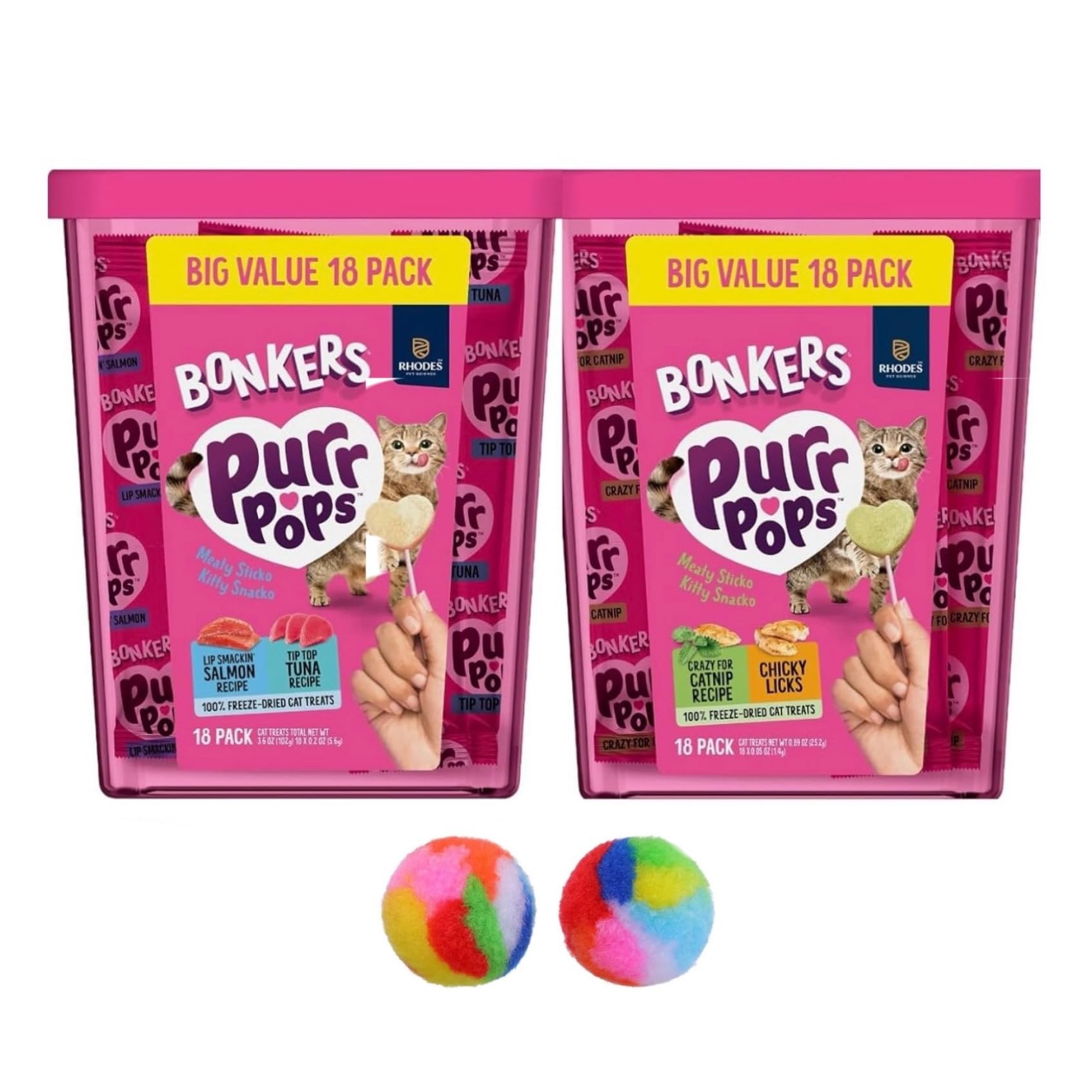 Bonkers Purrpops en tubo con 36 piruletas, snack proteico para gatos.