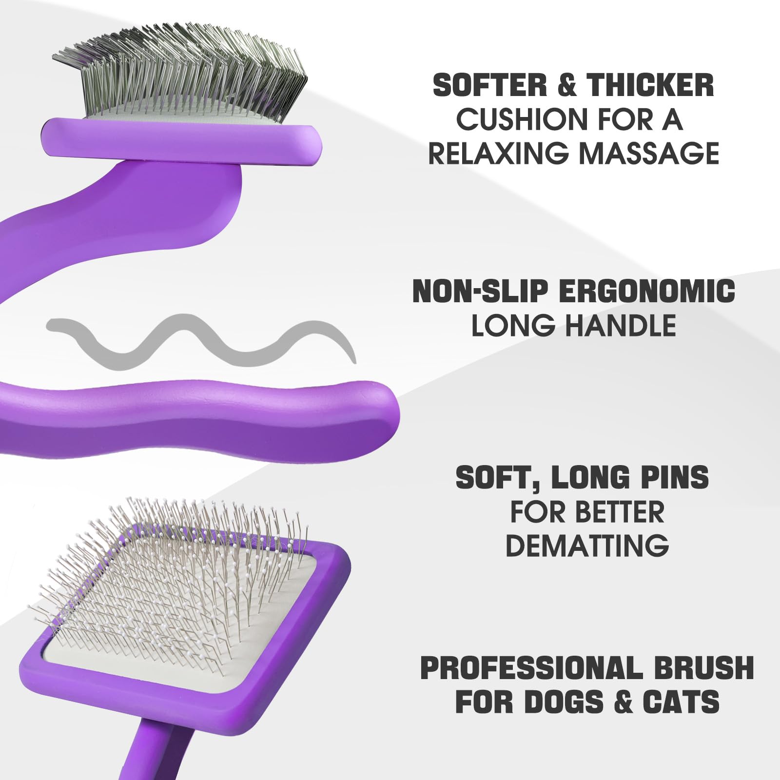 Bonteck cepillo para perros, mango ergonómico y puntas largas, cómodo para el acicalamiento.