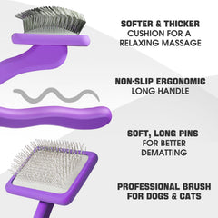 Bonteck cepillo para perros, mango ergonómico y puntas largas, cómodo para el acicalamiento.