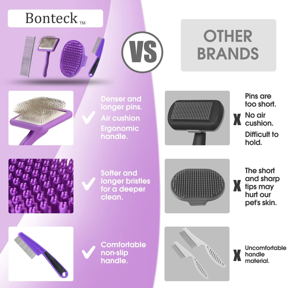 Bonteck kit de cuidado para perros morado en empaque atractivo.