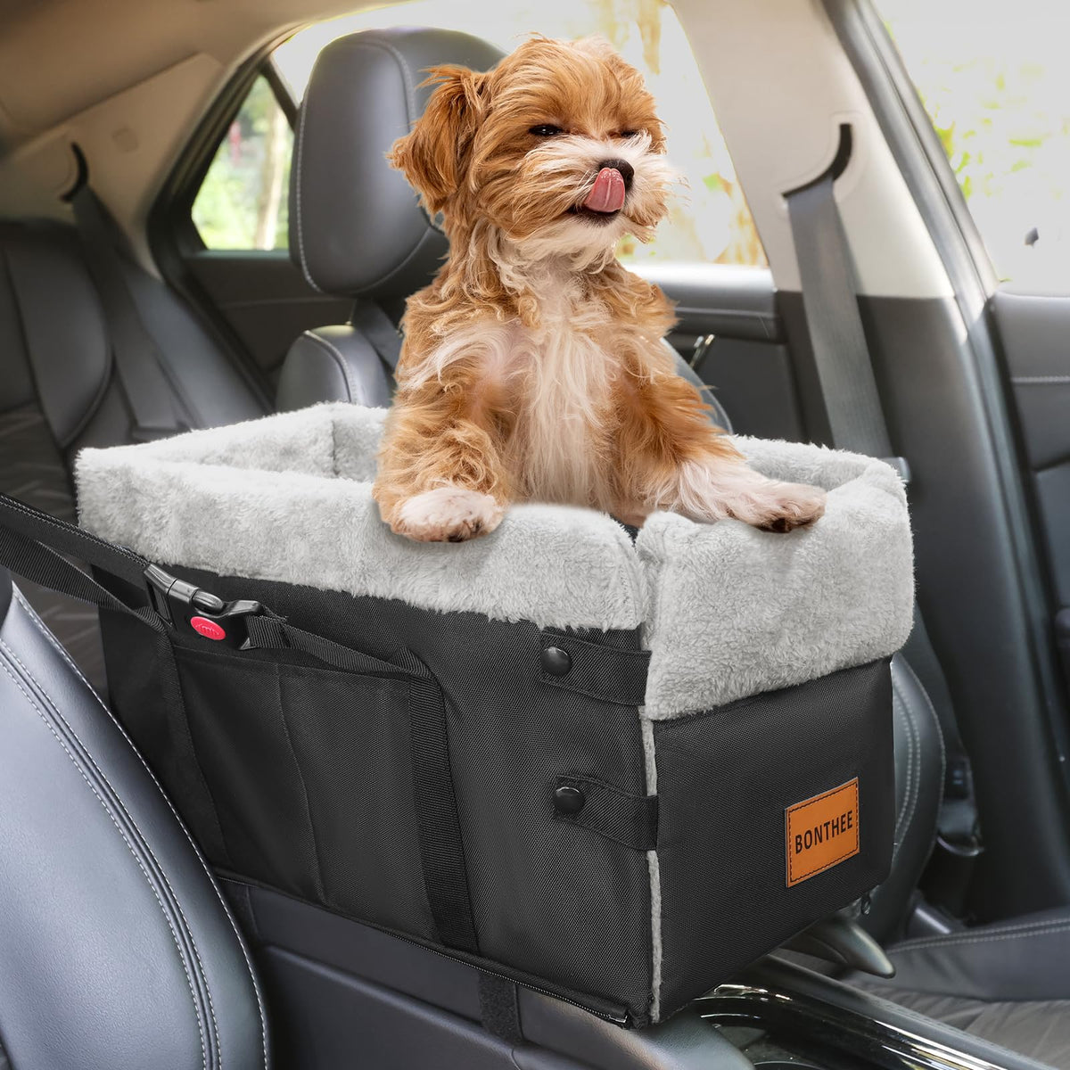 BONTHEE asiento para perros en consola central, seguridad y estabilidad.