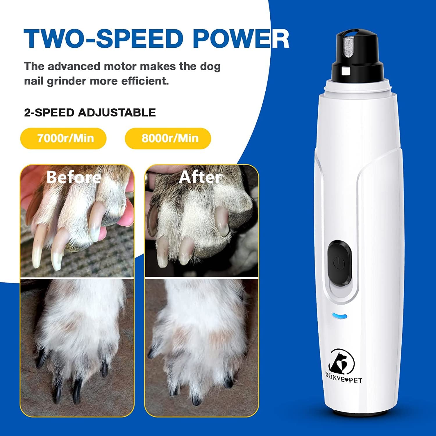 Bonve Pet lijadora de uñas para perros, dos velocidades para ajustar el cuidado.