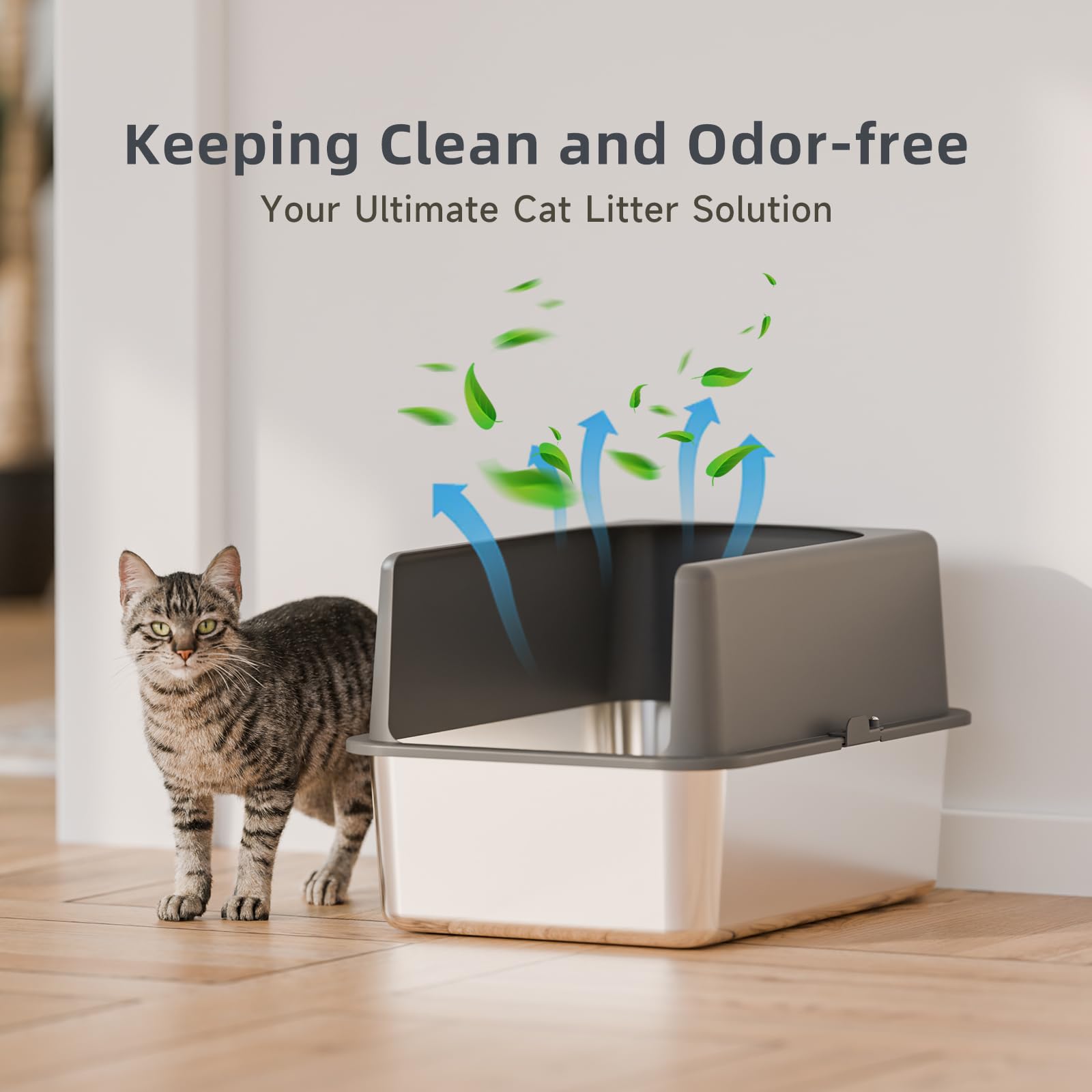 Booche caja para arena de gato en acero inoxidable, lavado fácil y sin olores