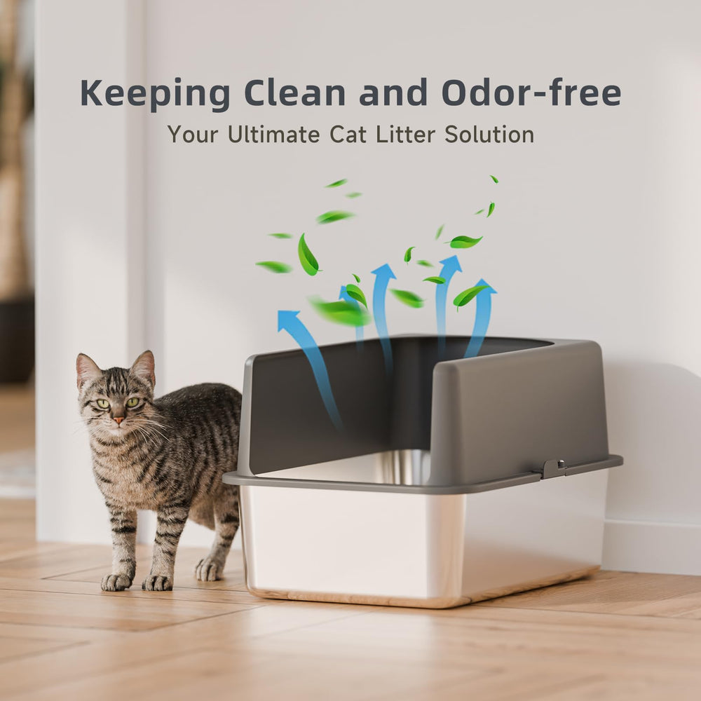 Booche caja para arena de gato en acero inoxidable, lavado fácil y sin olores