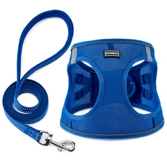 BOOMIBOO arnés para perro azul, vista frontal, cómodo y seguro para paseos.