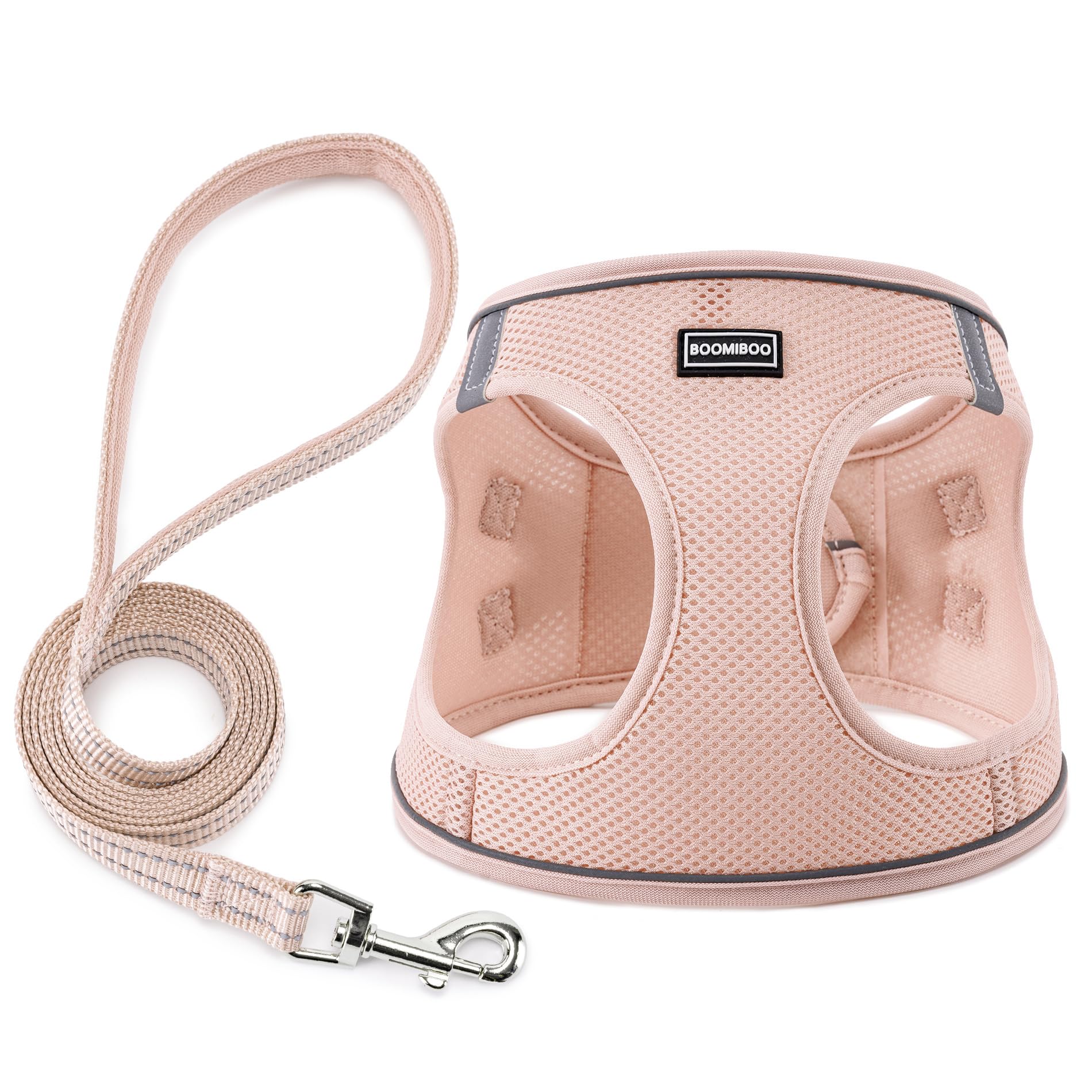 BOOMIBOO arnés perro rosa con ajuste cómodo para paseos seguros.