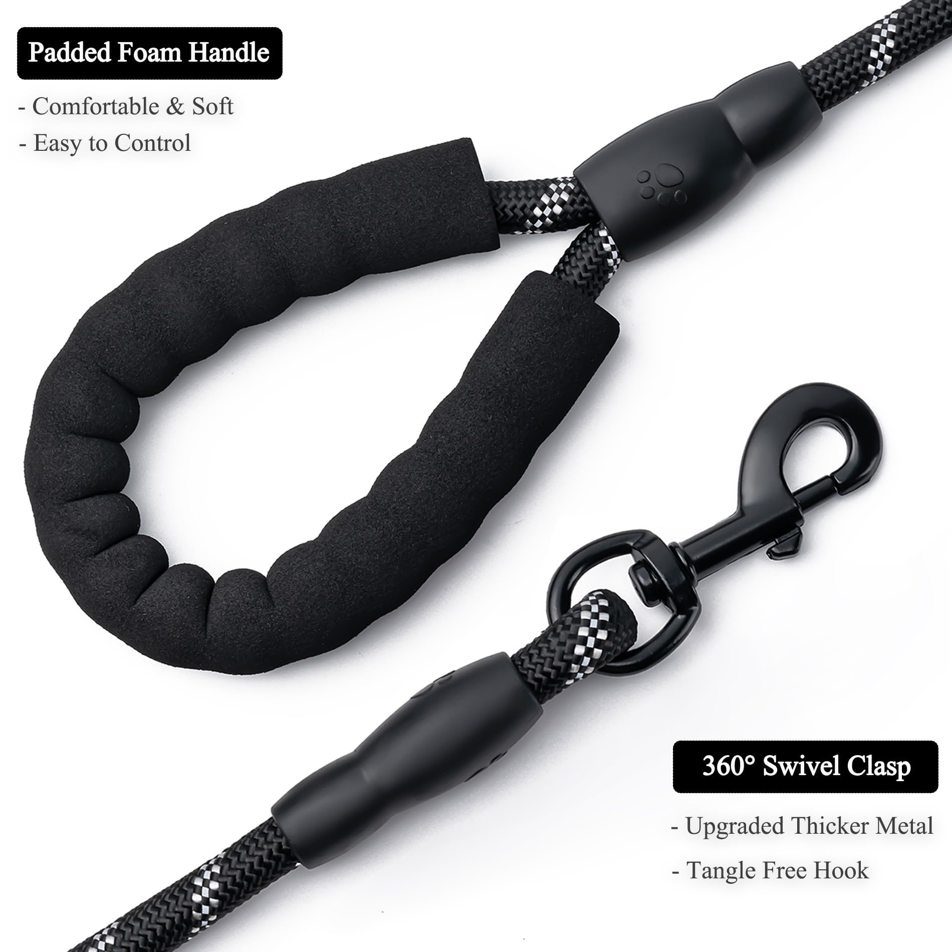 BOOMIBOO correa para perros – reflectiva con hilos, mayor visibilidad nocturna y seguridad