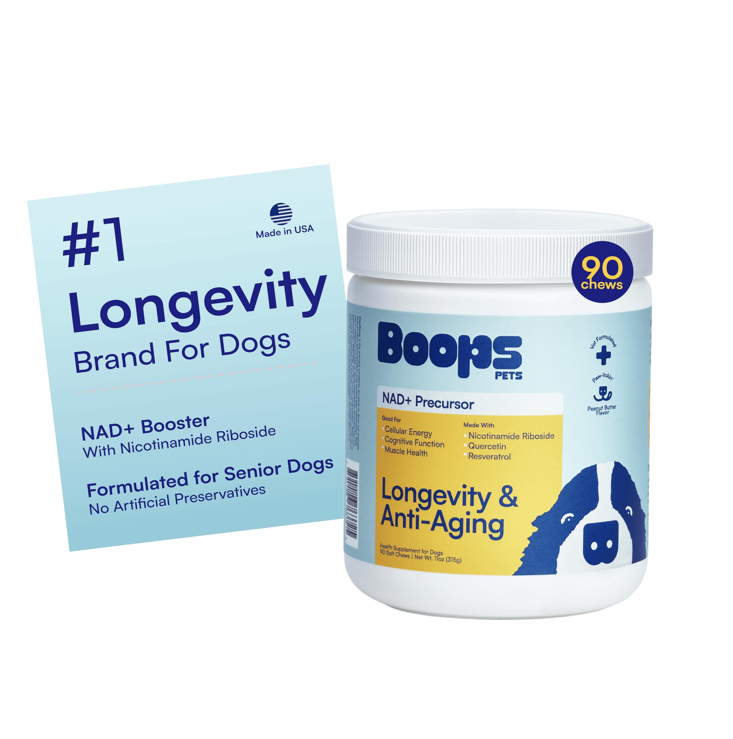 Boops Pets NAD+ Precursor envase, ideal para iniciar un programa de bienestar diario