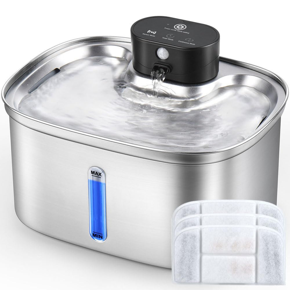 BOORCA fuente inalámbrica para gatos en acero inoxidable ofrece agua fresca sin cables.