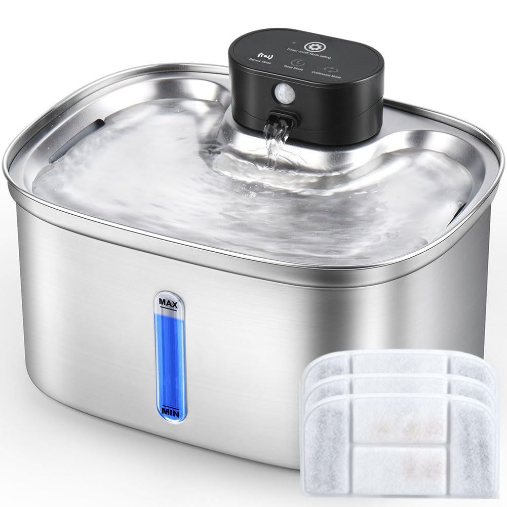 BOORCA fuente inalámbrica para gatos en acero inoxidable ofrece agua fresca sin cables.