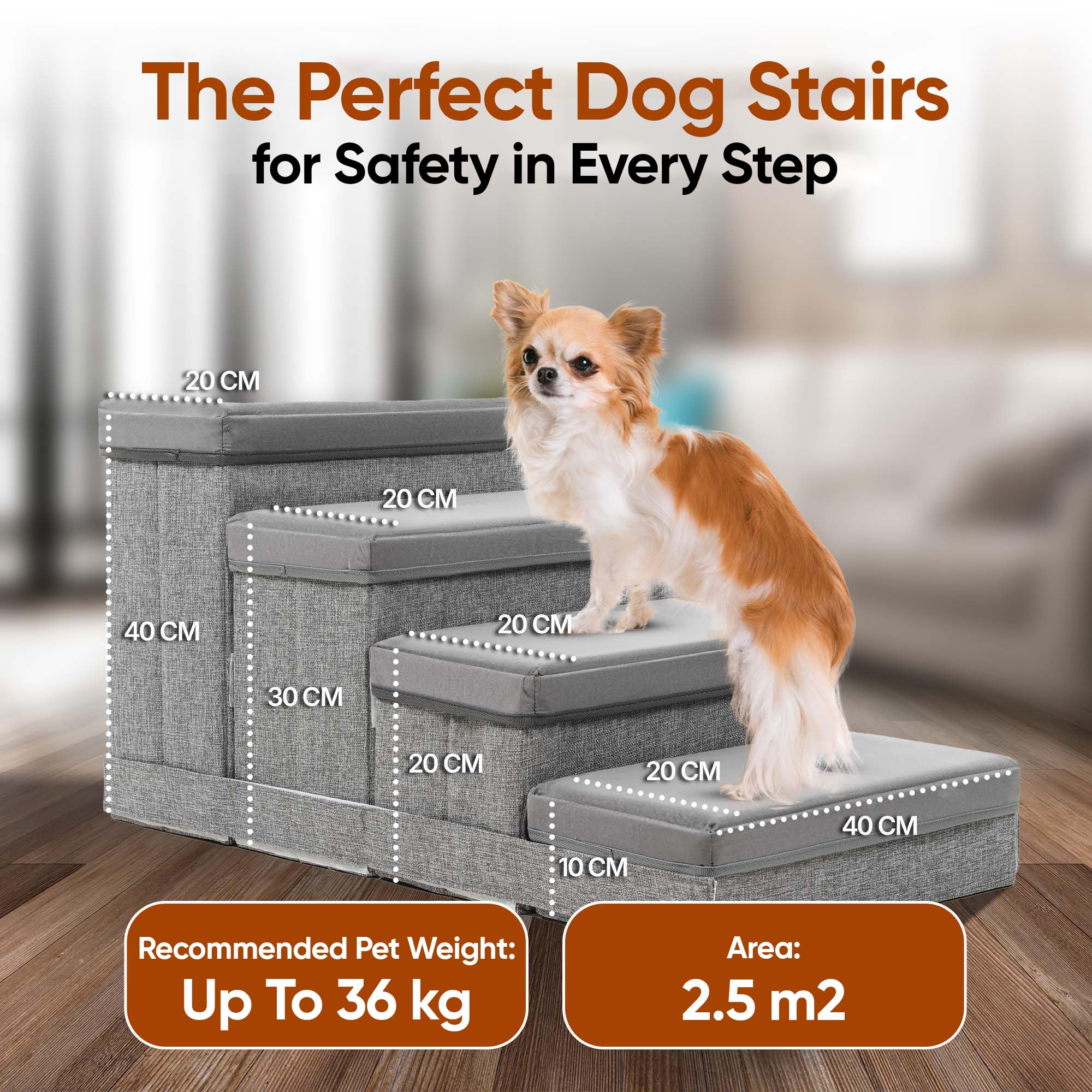 Bosque escaleras para perro plegables junto al sofá, almacenamiento práctico incluido