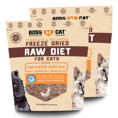 Boss Cat alimento liofilizado de pollo en bolsa de 9 oz, ideal para dietas equilibradas.