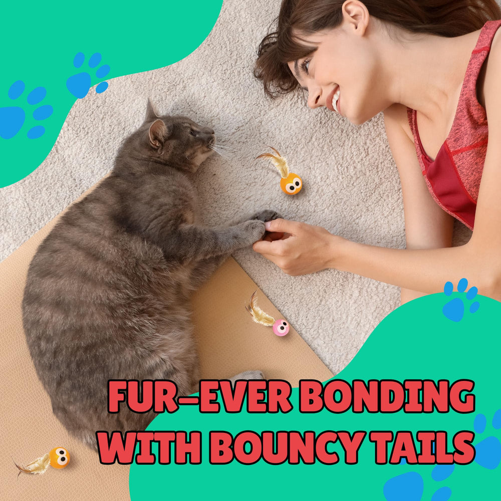 Bouncy Tails: bola para juego interactivo compatible con cañas y juguetes de cuerda