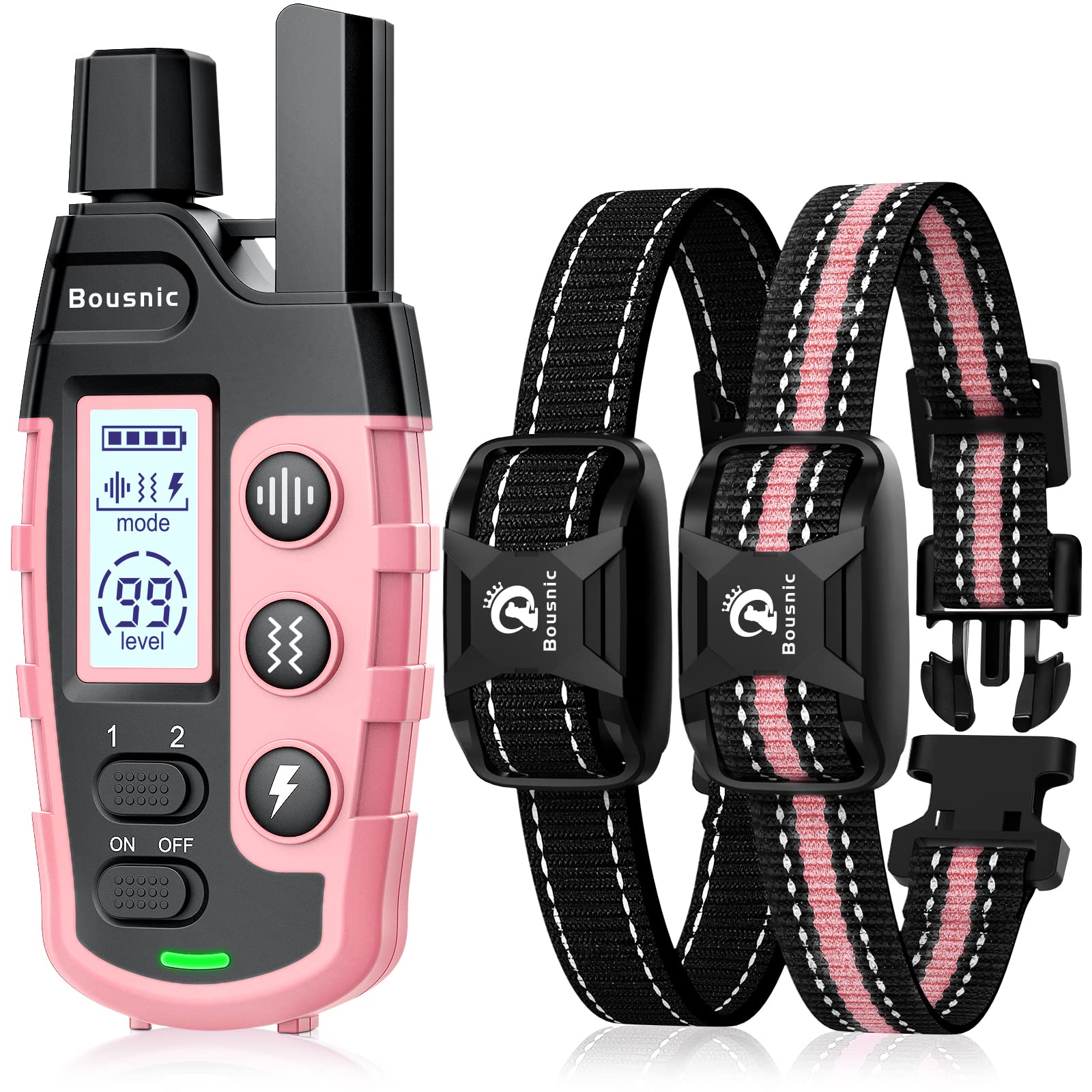 BOUSNIC collar-entrenamiento para dos perros con control remoto de largo alcance.