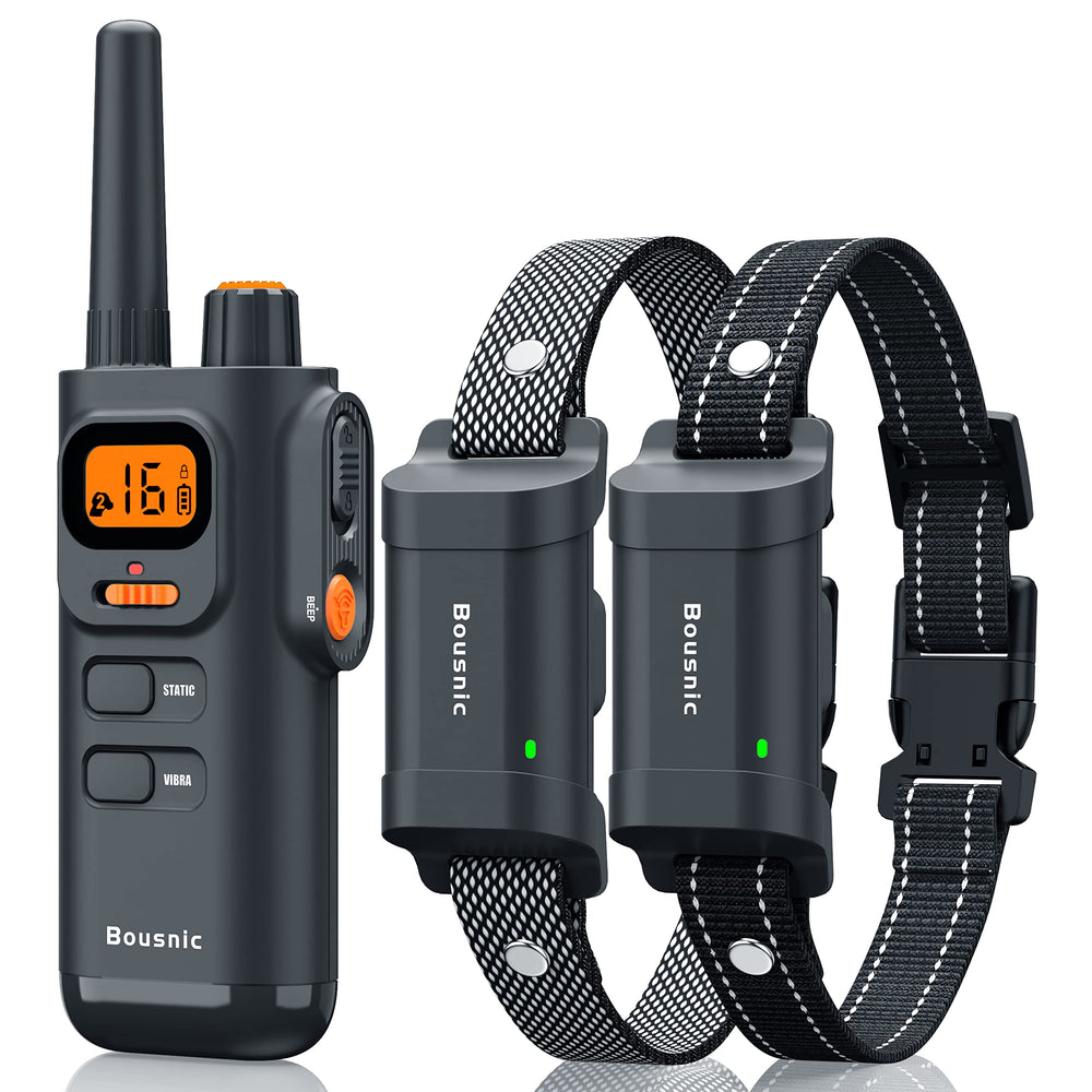 BOUSNIC collar con mando a distancia mostrando alcance de 4000 ft para entrenamiento.