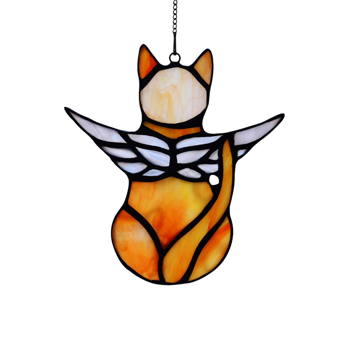 BOXCASA Angel Cat Memorial con ala de ángel y gato naranja, recuerdo para el hogar.