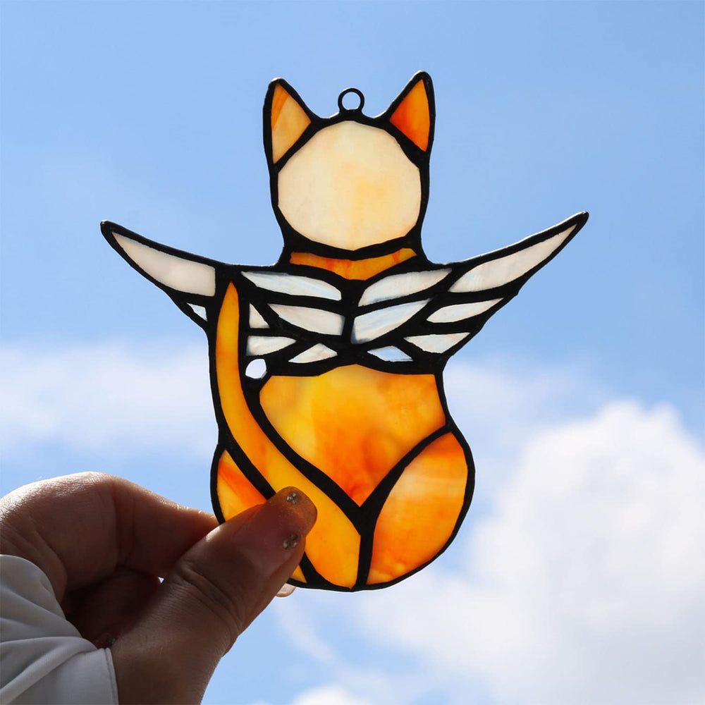 BOXCASA Angel Cat Memorial; colgante de vidrios para ventana, regalo significativo.