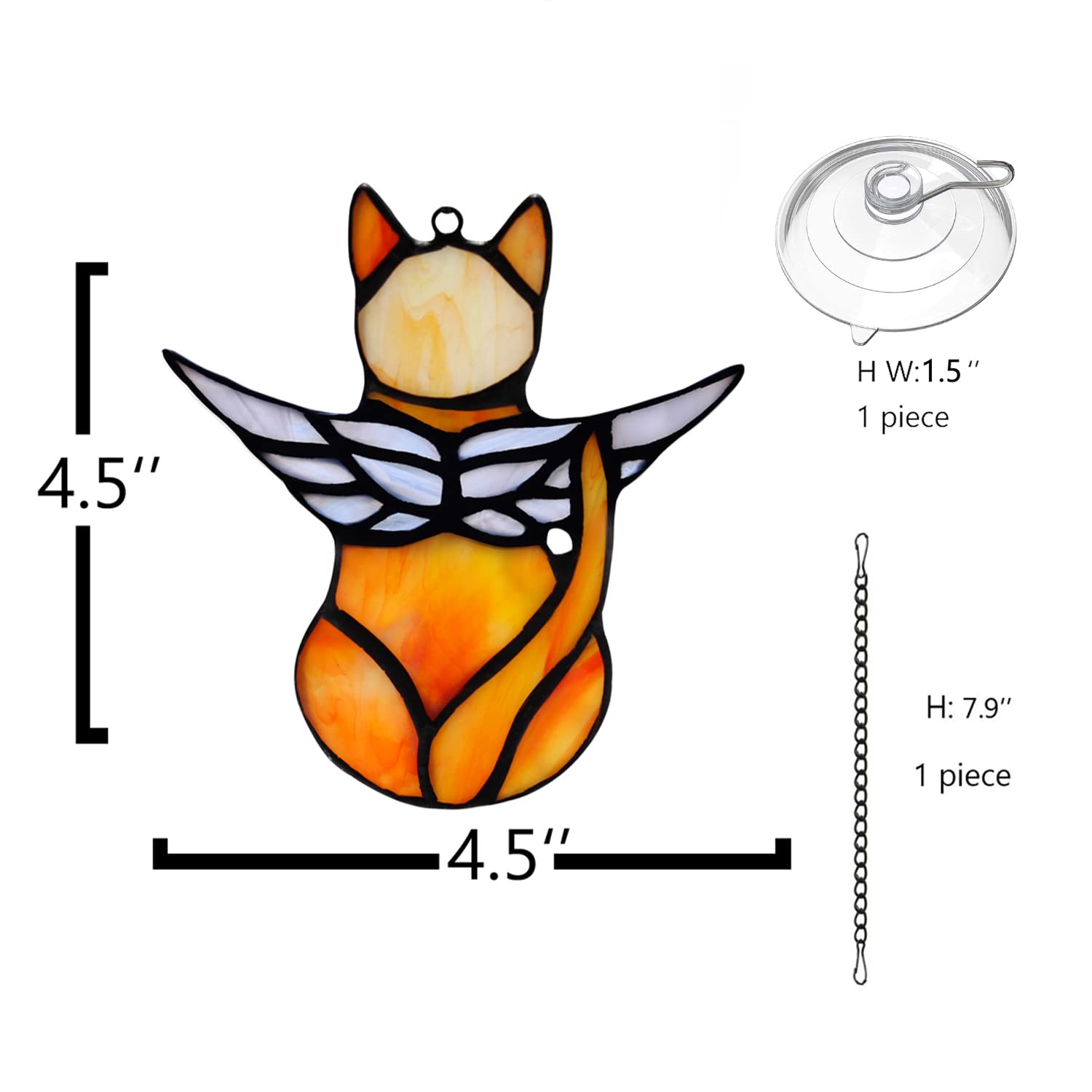 BOXCASA Angel Cat Memorial, vitral para ventana, iluminación suave.