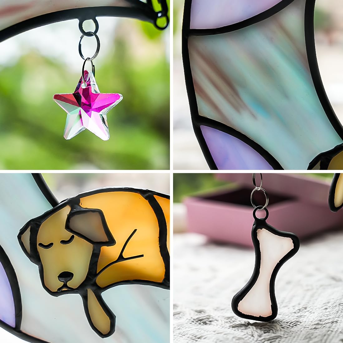 BOXCASA diseño de perro en luna, ilumina la ventana con colores vivos.