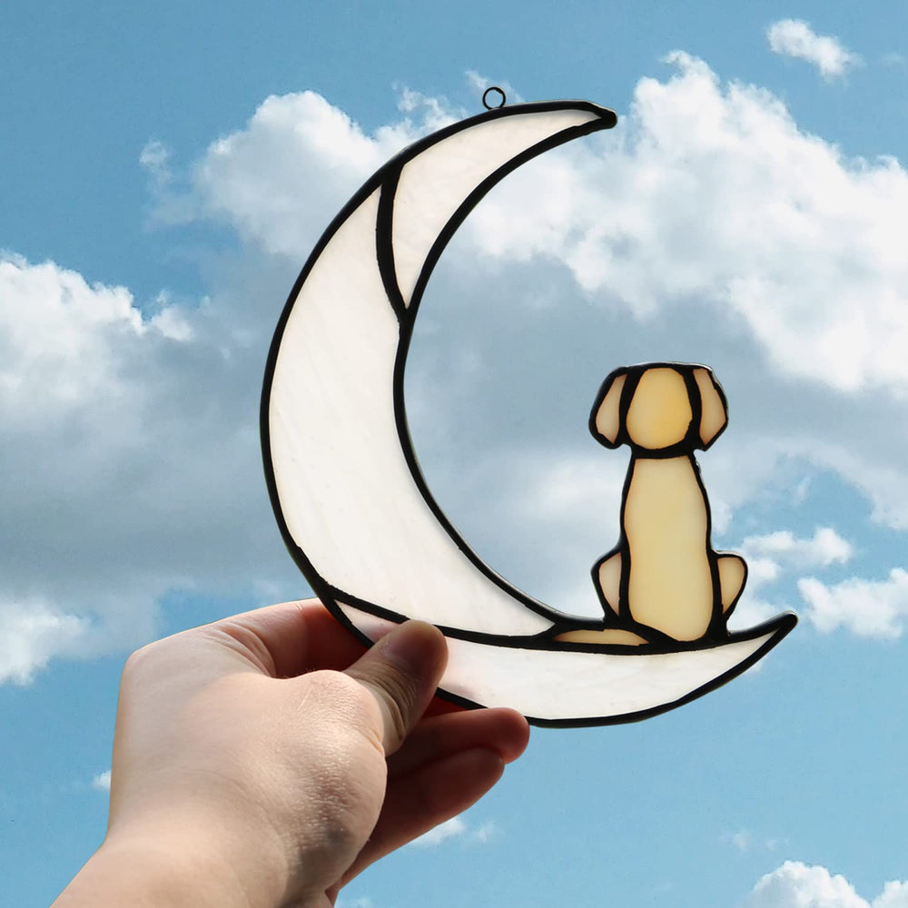 BOXCASA memorial perro luna vitral: pieza luminosa para ventana que celebra su memoria