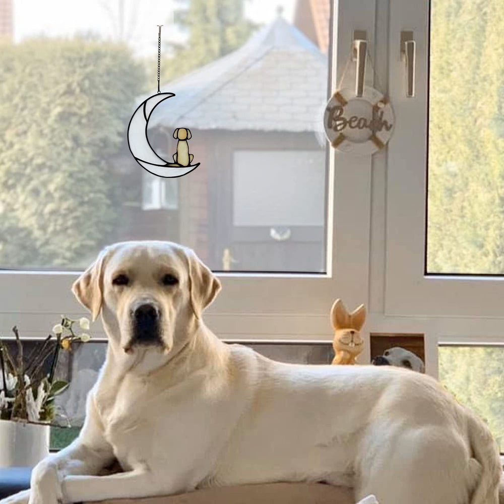BOXCASA ornamento perro luna vidrio emplomado: recuerdo significativo para la ventana
