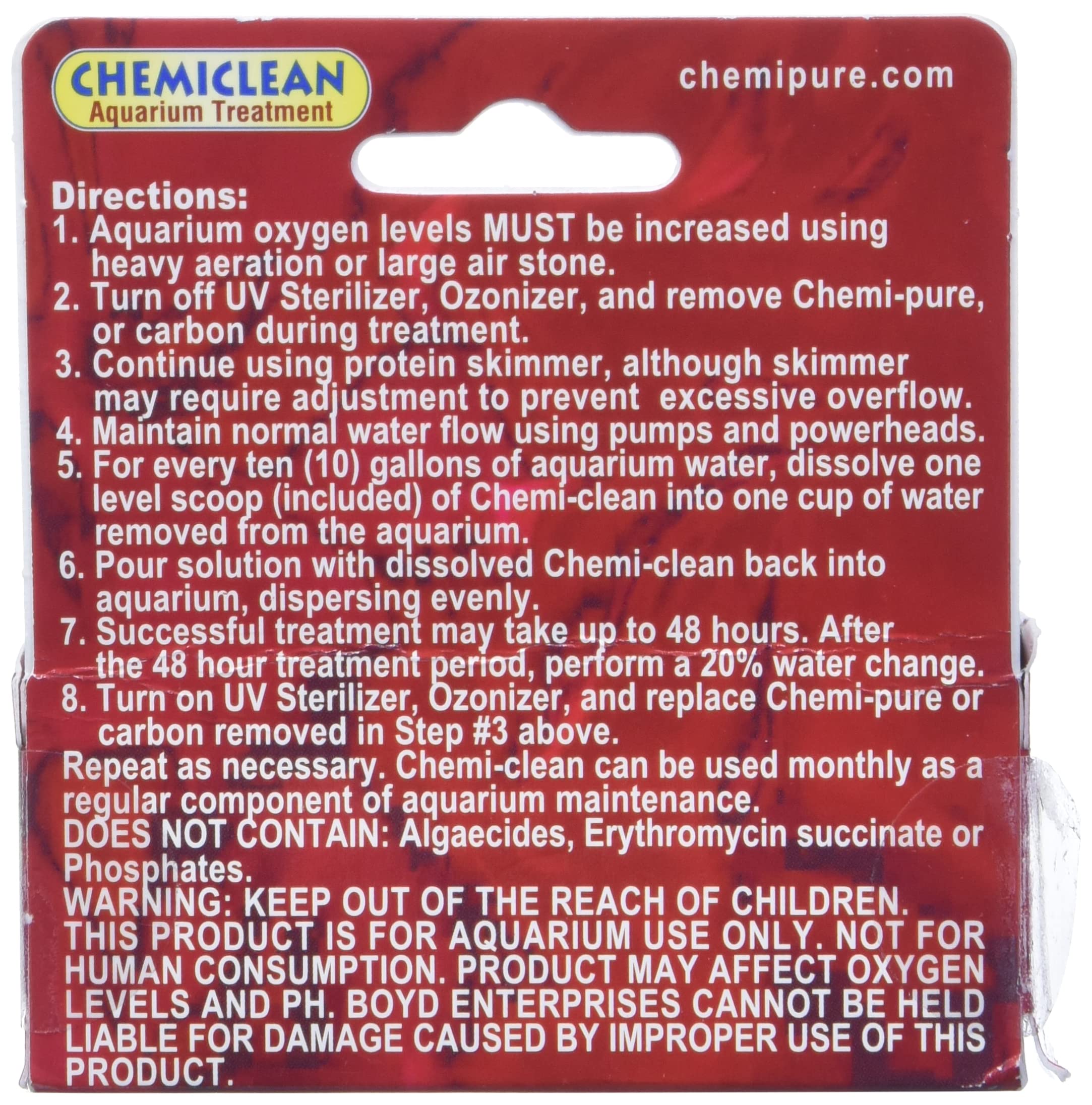Boyd Chemi-Clean 6g, seguro para peces, corales e invertebrados.