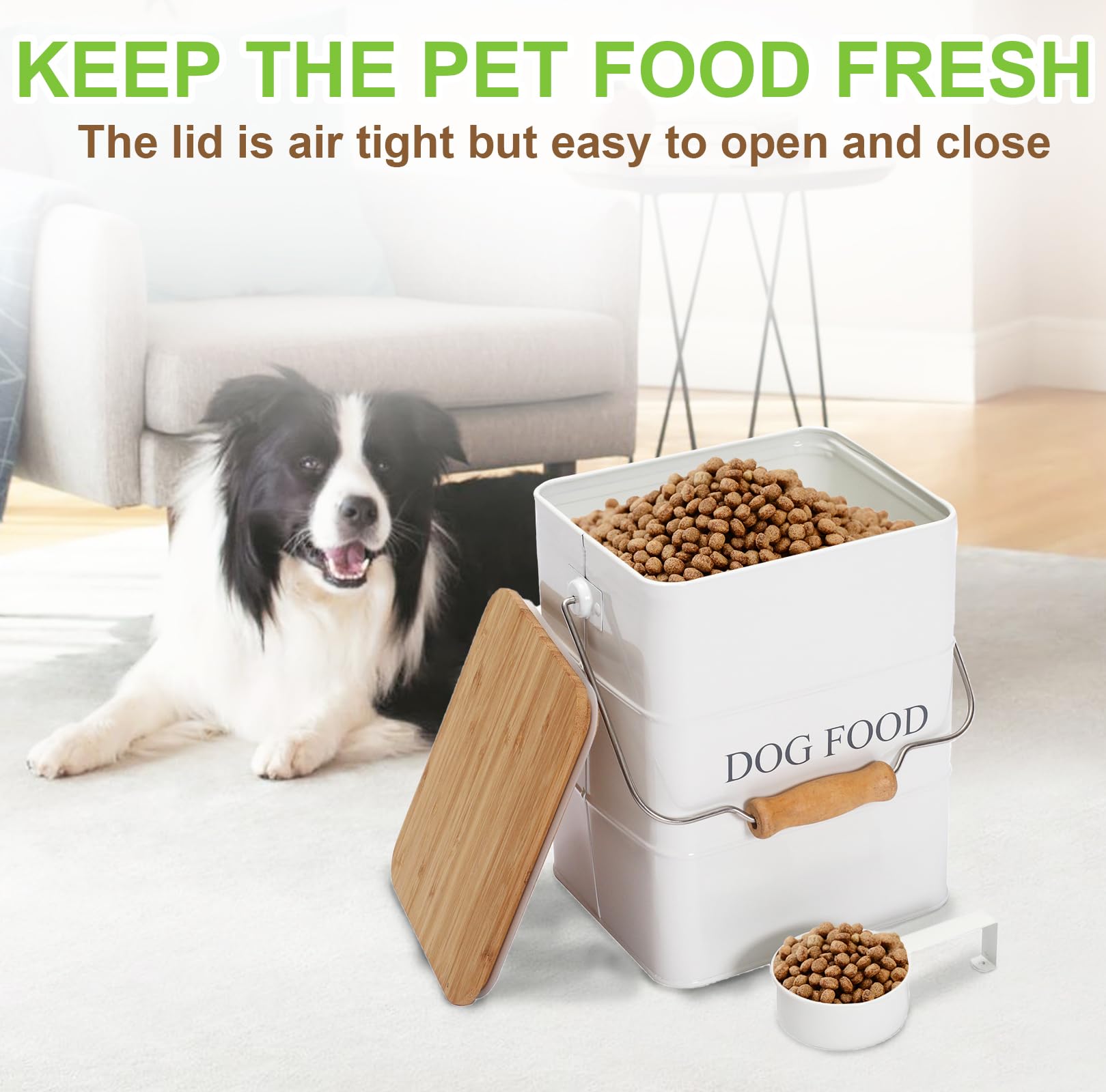Brabtod asa de madera facilita mover el organizador de comida para perros.