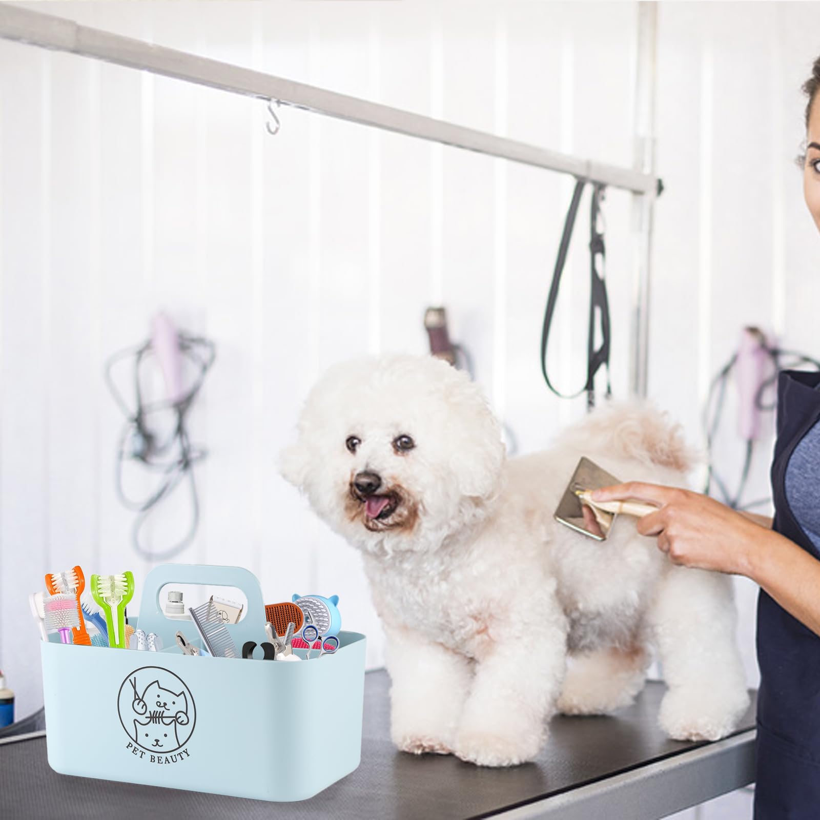 Brabtod caddy con mango para transporte seguro de accesorios de cuidado.