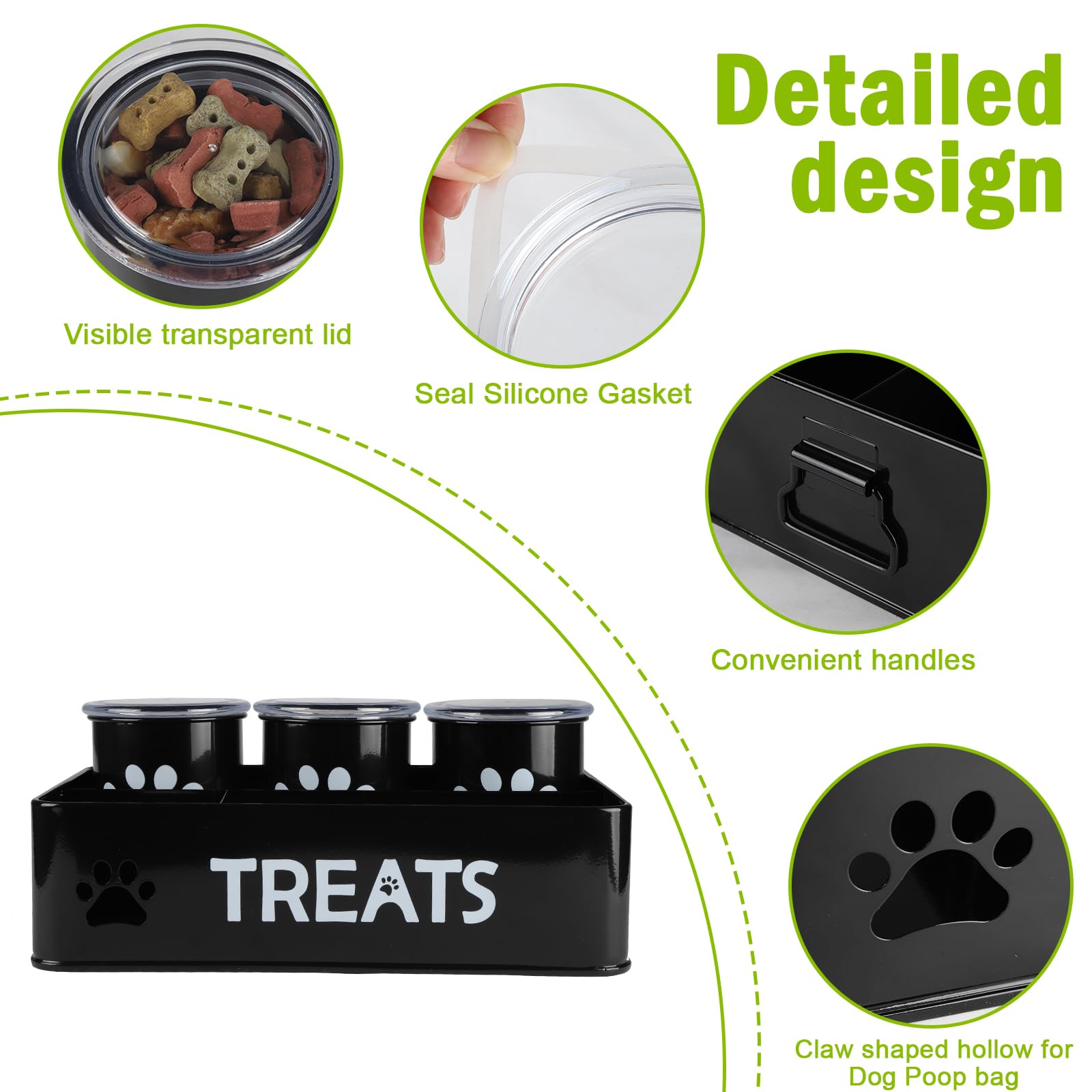 Brabtod contenedores de golosinas para perro con tres compartimentos