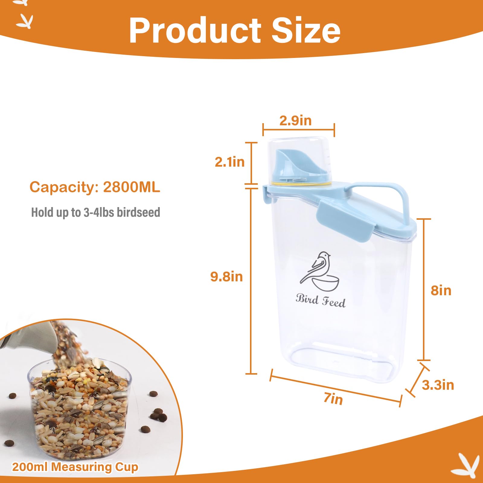 Brabtod uso en interiores y exteriores, mantiene semillas listas para alimentar aves.