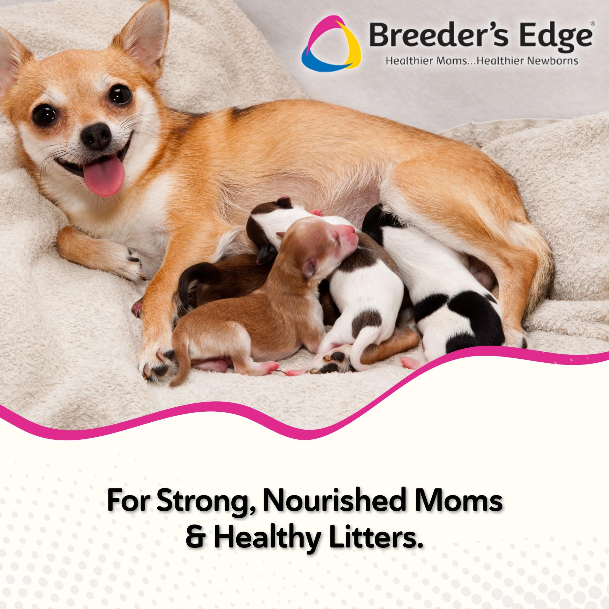 Breeder's Edge Oxy Momma Soft Chews botella de 40 bocados.
