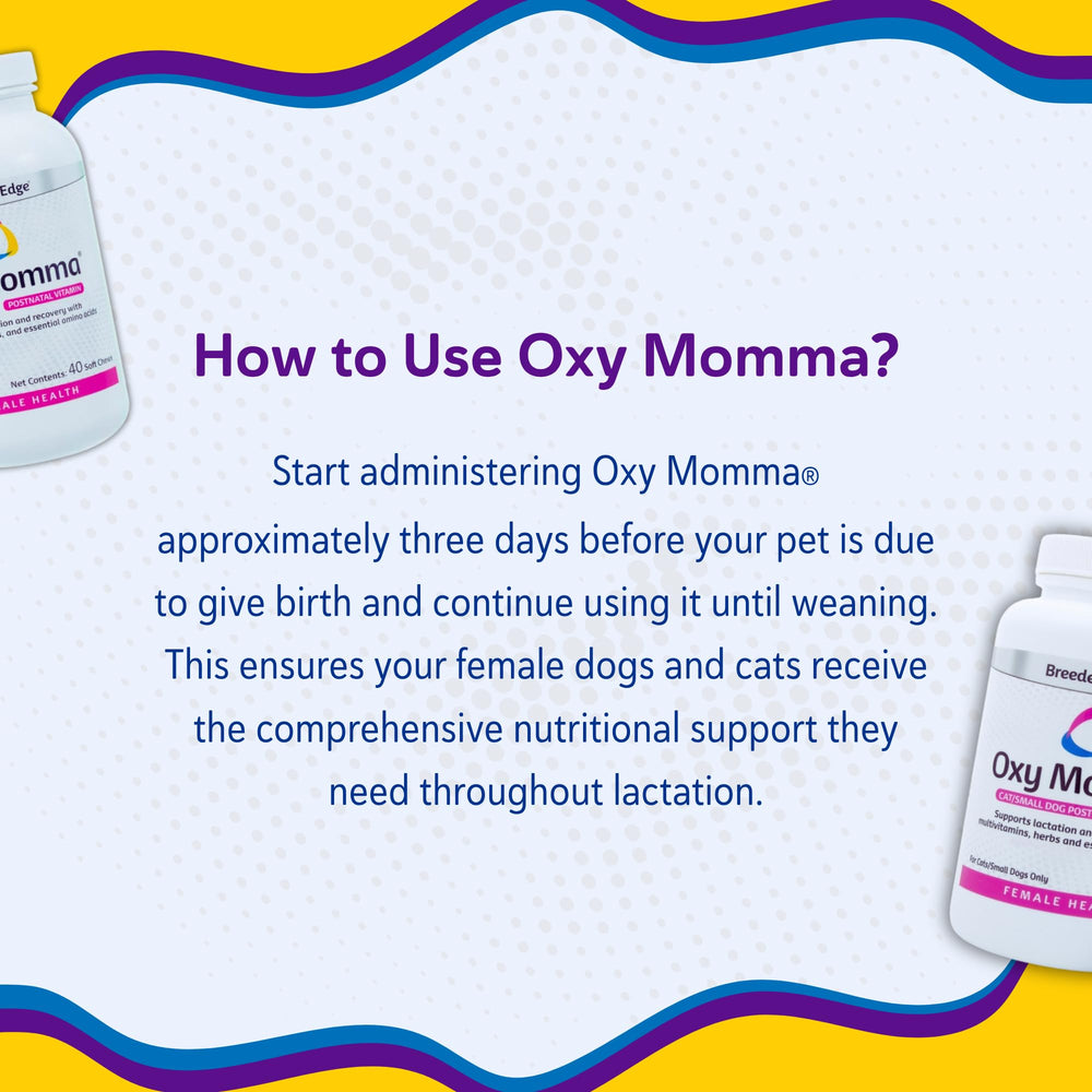 Breeder's Edge Oxy Momma Soft Chews vitaminas para energía.