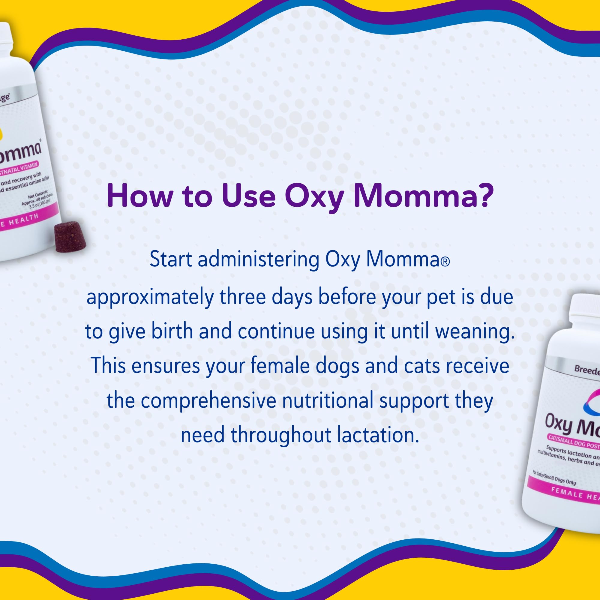 Ingredientes herbales en Breeder's Edge Oxy Momma para apoyo natural.