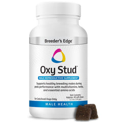 Breeder’s Edge Oxy Stud: empaque con gomitas para machos.