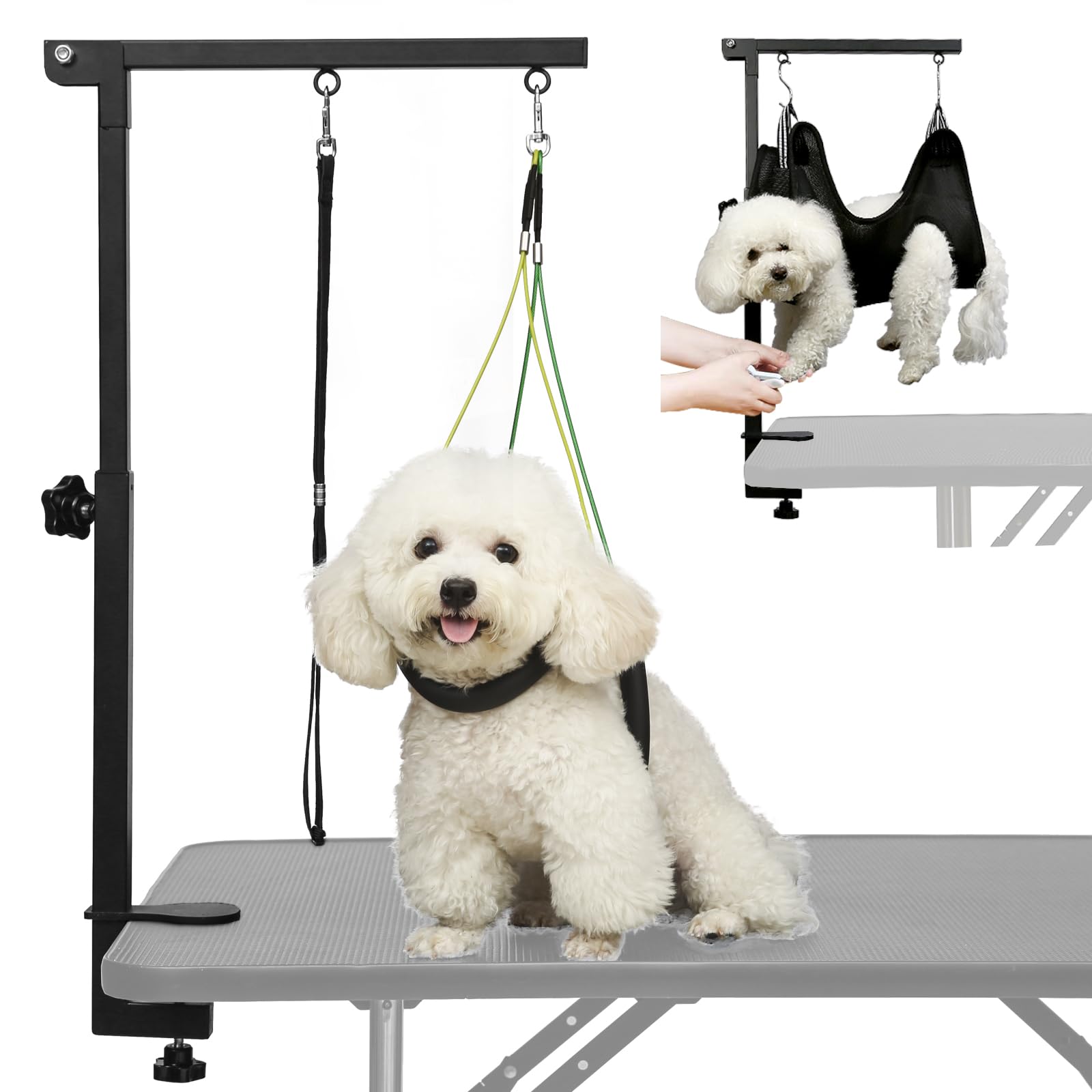 Breeze Touch Brazo de aseo canino, vista general en mesa para un aseo seguro.