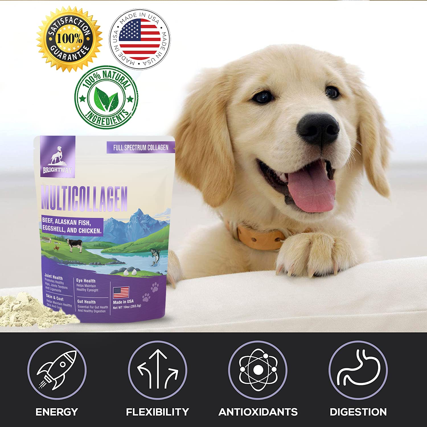 Brightway Pets colágeno para perros, alivio suave de picazón.
