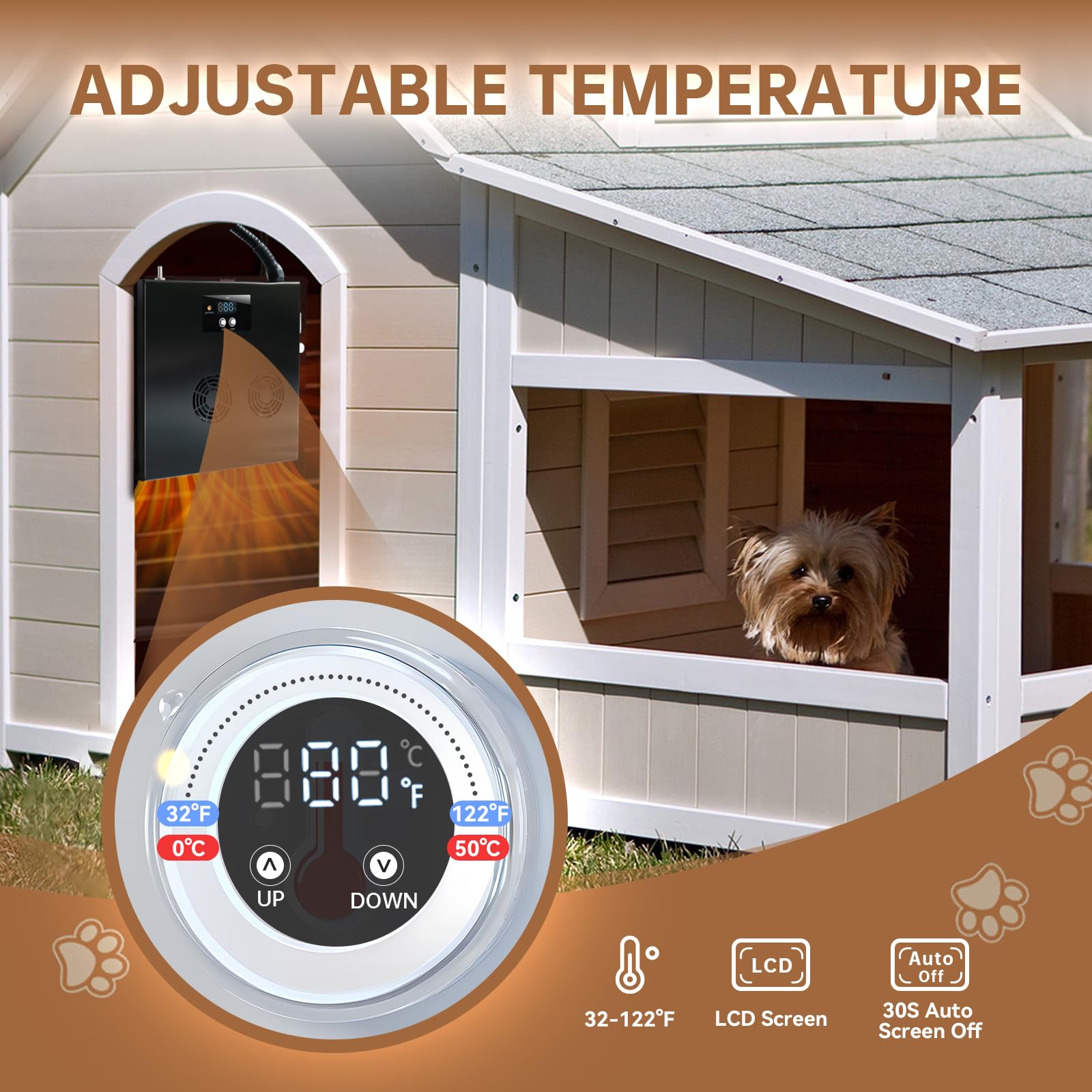 Termorregulación Briidea con rango 32-122°F para mascotas.
