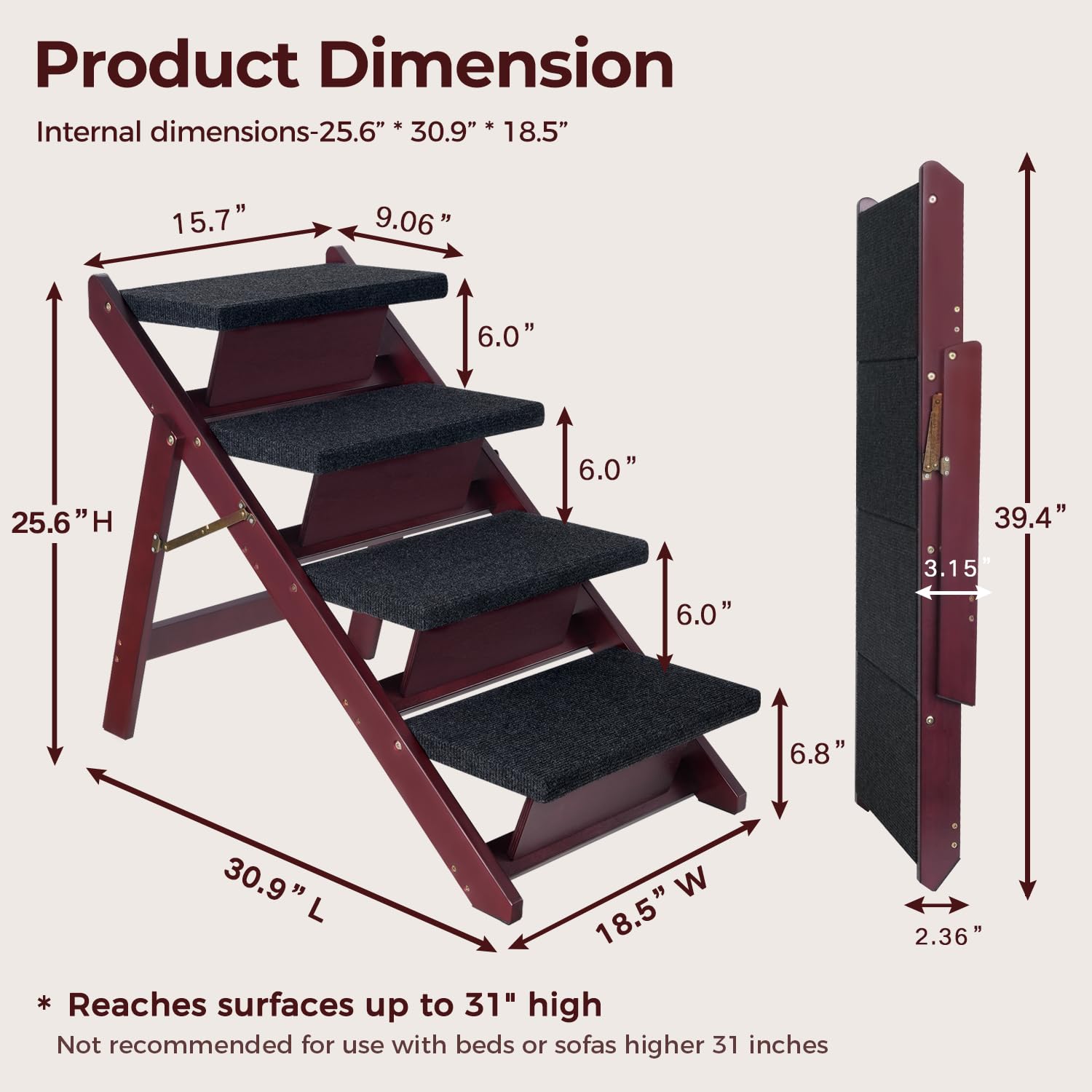 BRIKY escalera plegable para perros, diseño compacto en madera