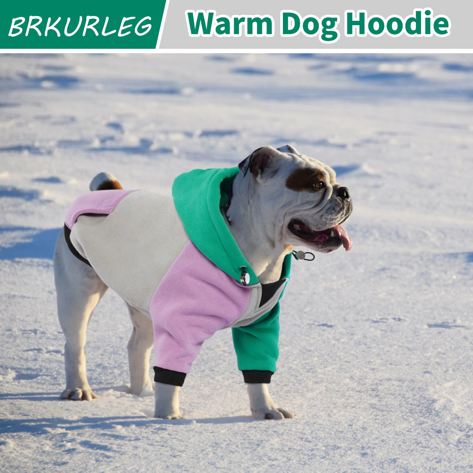 BRKURLEG Dog Hoodie disponible en verde y púrpura para uso diario.