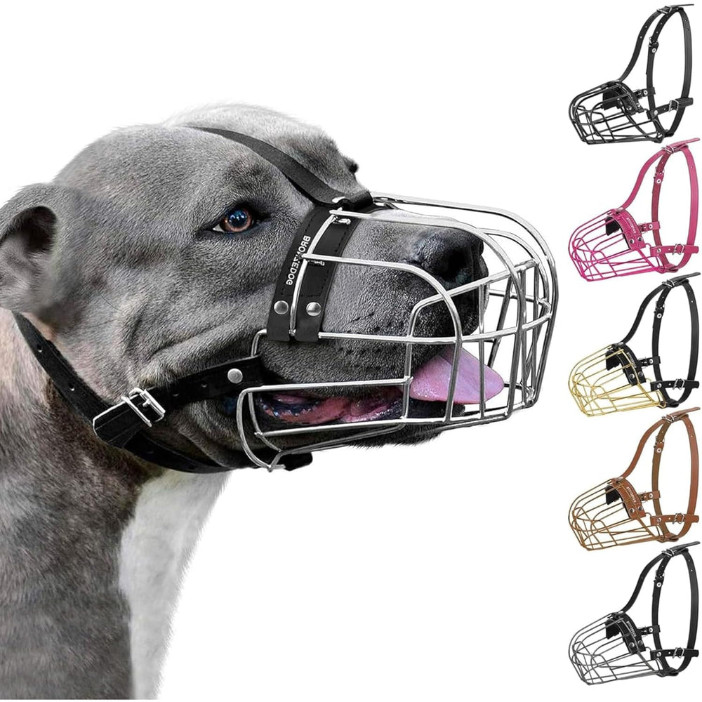 BRONZEDOG bozal de cesta para Pitbull, vista lateral con confort y control.