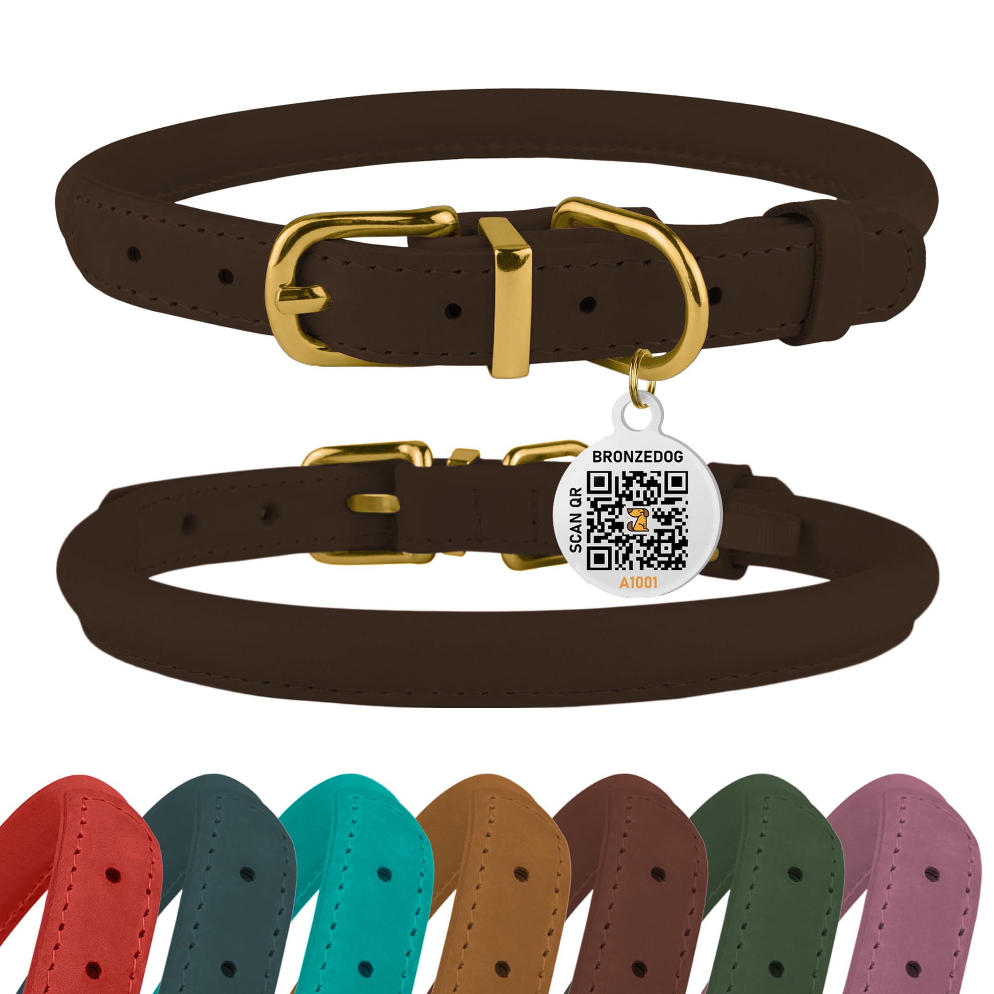BRONZEDOG collar rodado en cognac destaca por cuero suave y duradero para uso diario