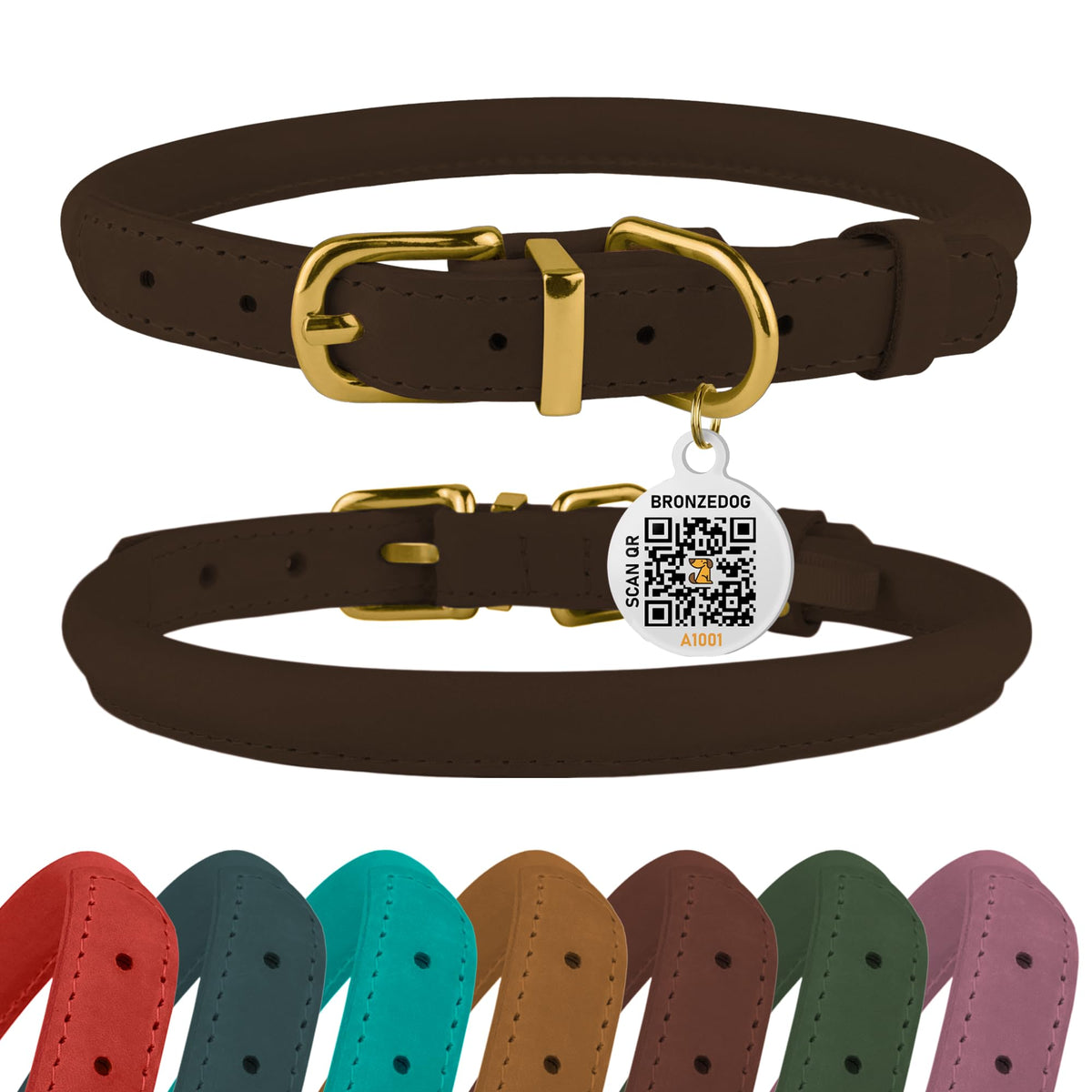BRONZEDOG collar rodado en cognac destaca por cuero suave y duradero para uso diario