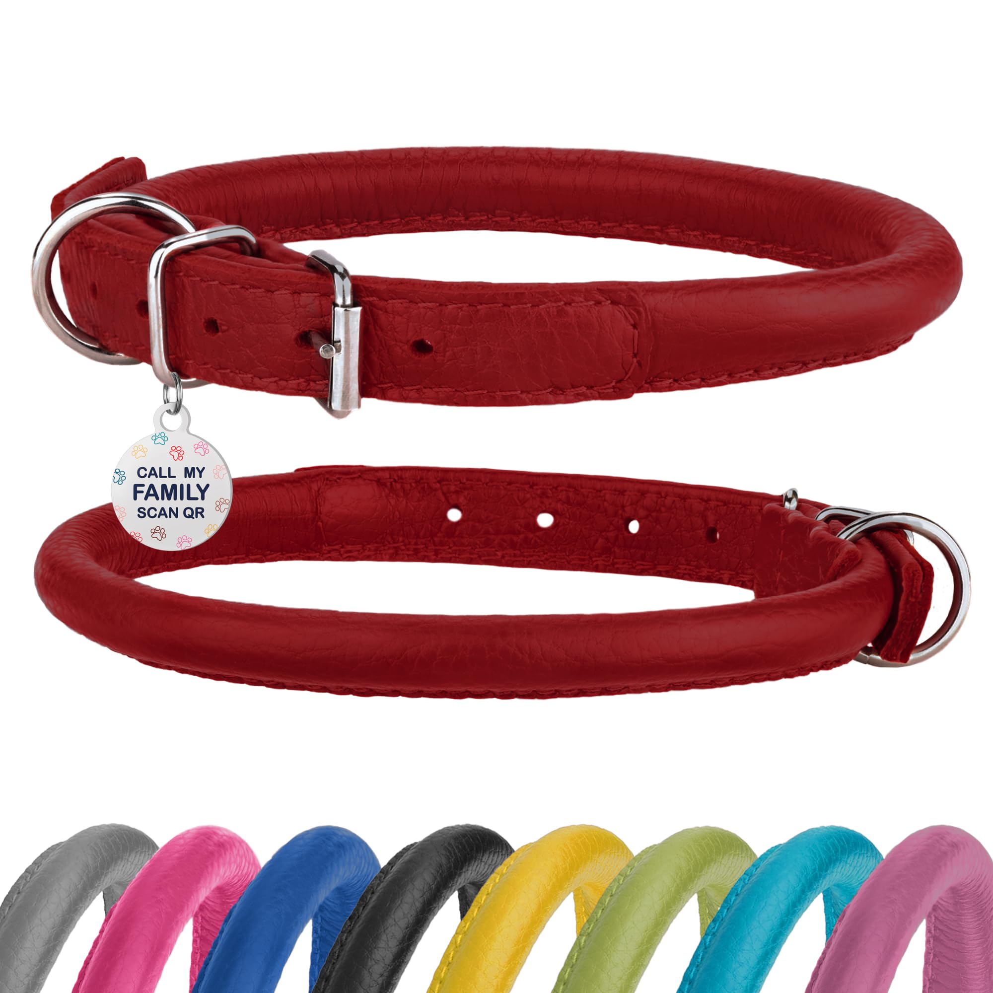 BRONZEDOG collar de cuero enrollado para perros, talla 11-14 pulgadas, cómodo y duradero