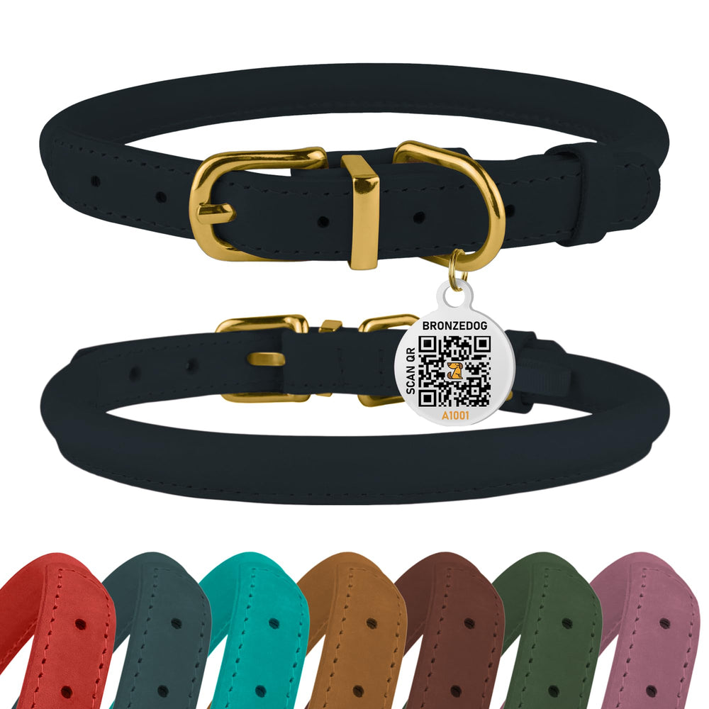 BRONZEDOG collar de cuero enrollado ajustable para perros, comodidad diaria.