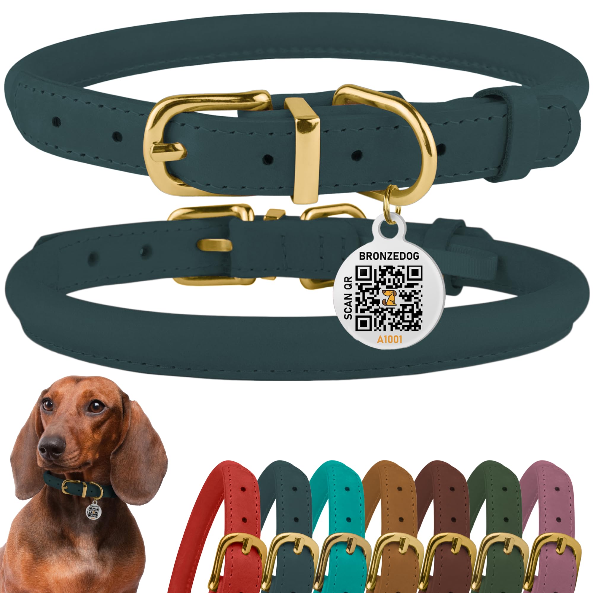 BronzeDog collar de cuero enrollado, ajuste 7 a 10 pulgadas para perros pequeños y medianos