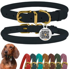 BRONZEDOG collar enrollado de cuero azul oscuro para paseos diarios