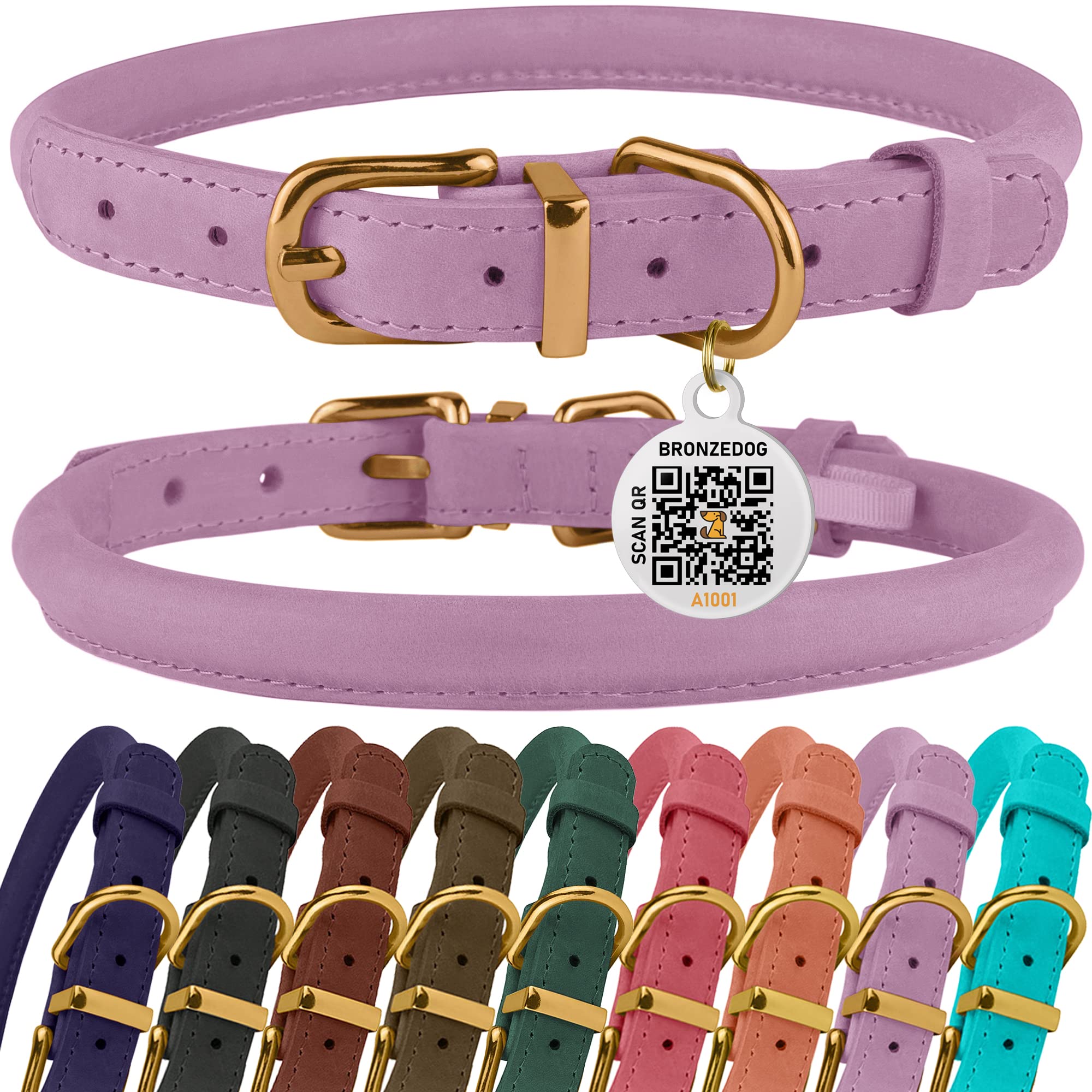 BRONZEDOG collar enrollado en cognac: cuero resistente para paseos diarios.