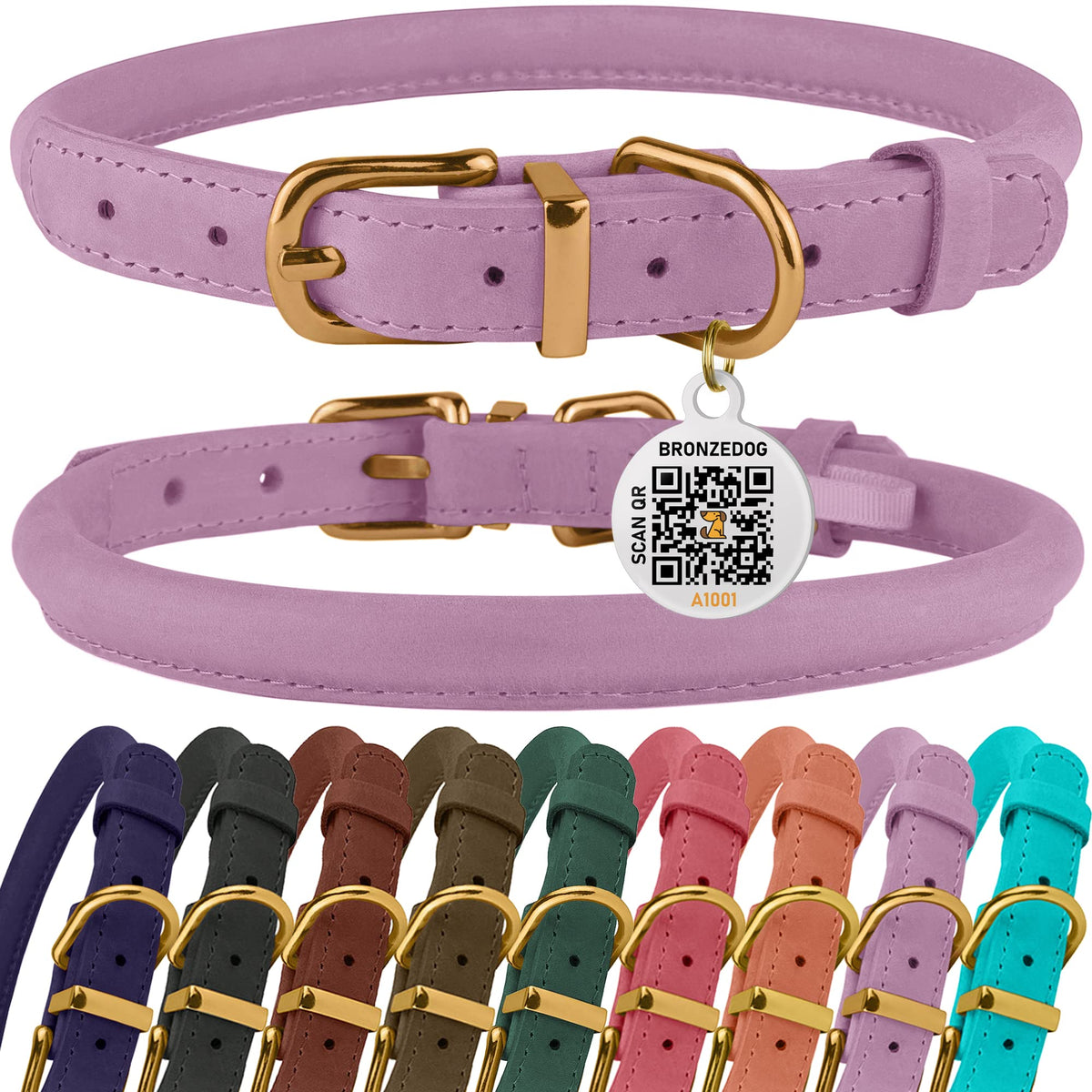 BRONZEDOG collar enrollado en cognac: cuero resistente para paseos diarios.